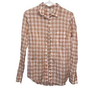 J.Crew Womens Pink Beige & White Gingham Button-Down Shirt Size 6